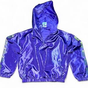 Purple Hooded Windbreaker Jacket with Zip Pockets